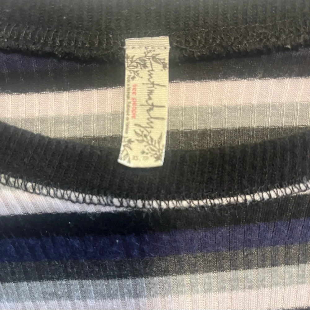 FREE PEOPLE Good on You Grey Multi Striped Three Quarter Sleeve Tee